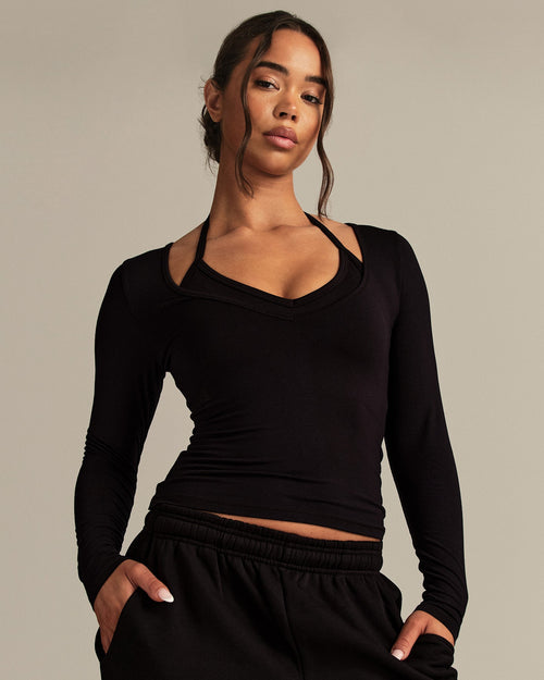 Smooth Contour Long Sleeve Reversible T-Shirt | Black