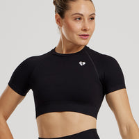 Power Seamless Short Sleeve Crop Top | Black