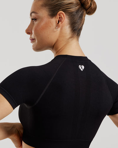 Power Seamless Short Sleeve Crop Top | Black