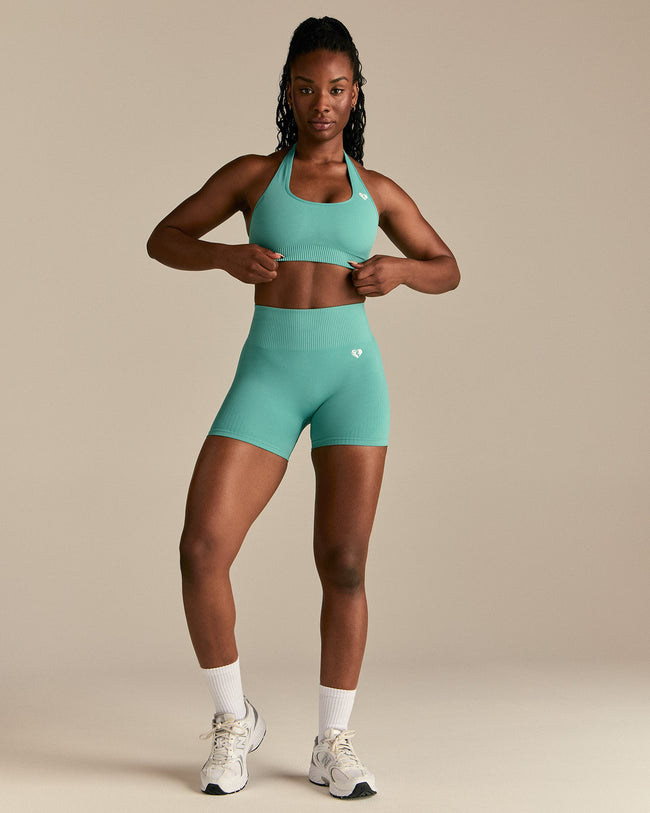 Power Seamless Halter Neck Bra | Marine Green