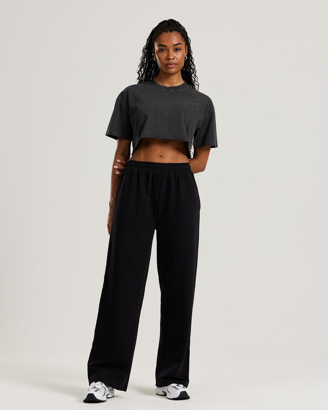 Comfort Vintage Look Oversized Cropped Short Sleeve T-Shirt | Black