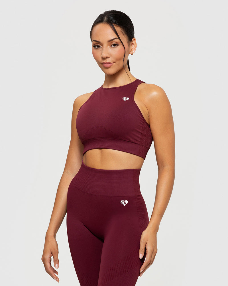 Power Seamless High Neck Bra | Dark Cherry