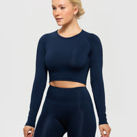 Essential Long Sleeve Crop Top | Sapphire Blue