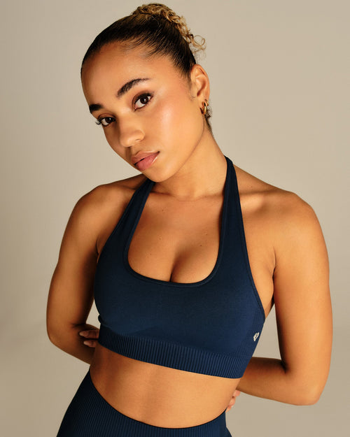 Power Halter Neck Bra | True Navy