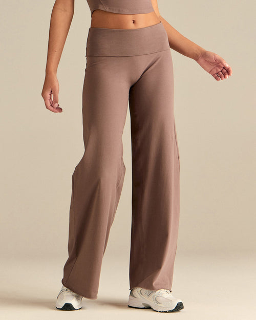 Cotton Contour Fold Over Straight Leg Pants | Mocha