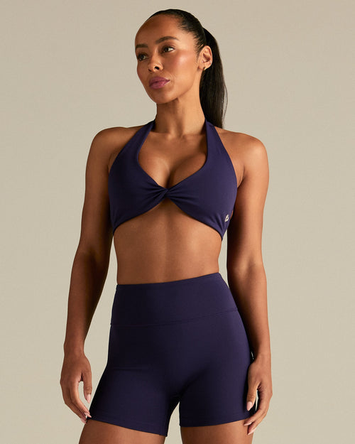 Essential Twist Front Halter Bra | Mystic Purple