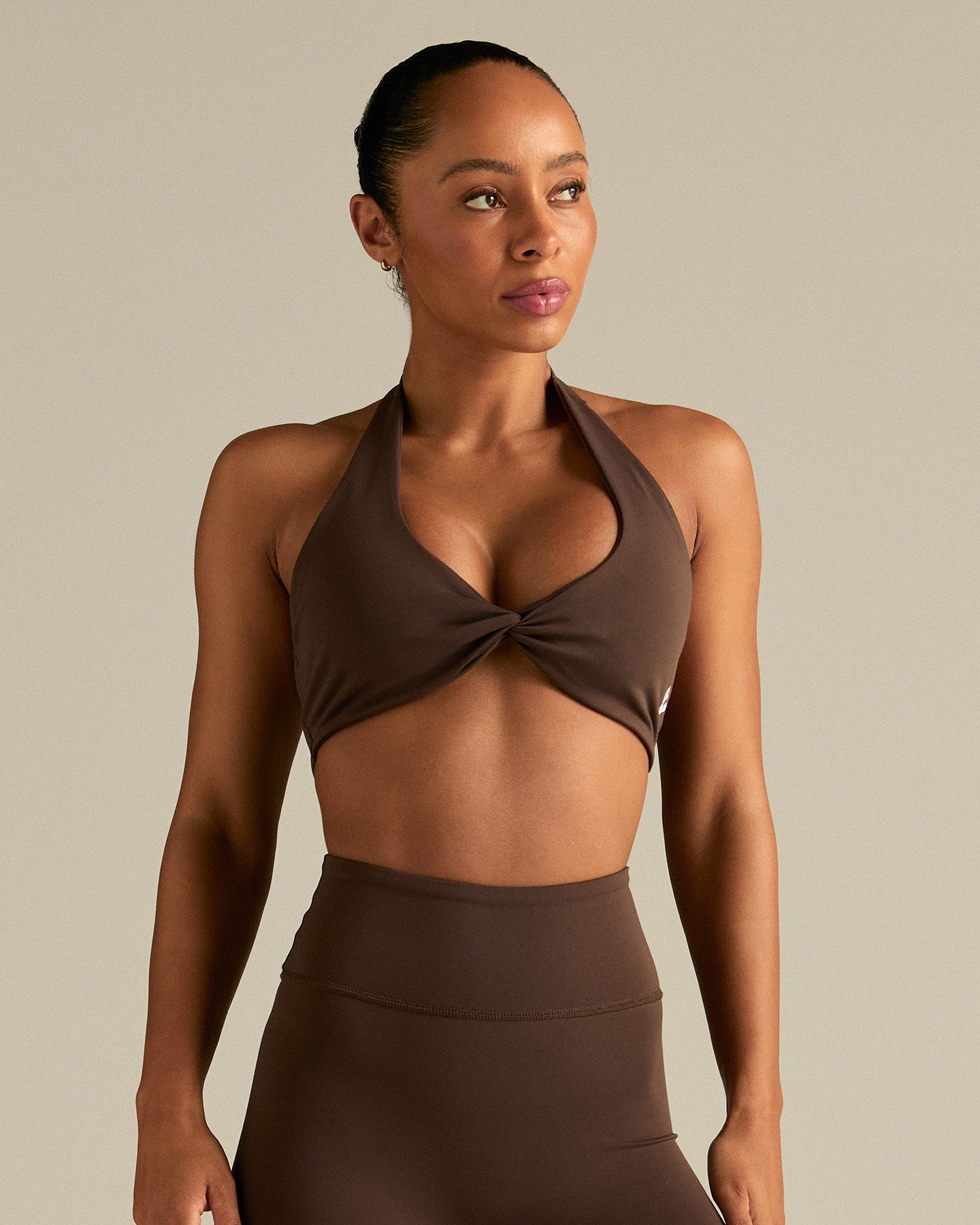 Essential Twist Front Halter Bra | Cocoa