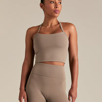 Essential Built-In Bra Crop Tank Top | Taupe Grey