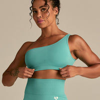 Power Seamless One Shoulder Bra | Marine Green