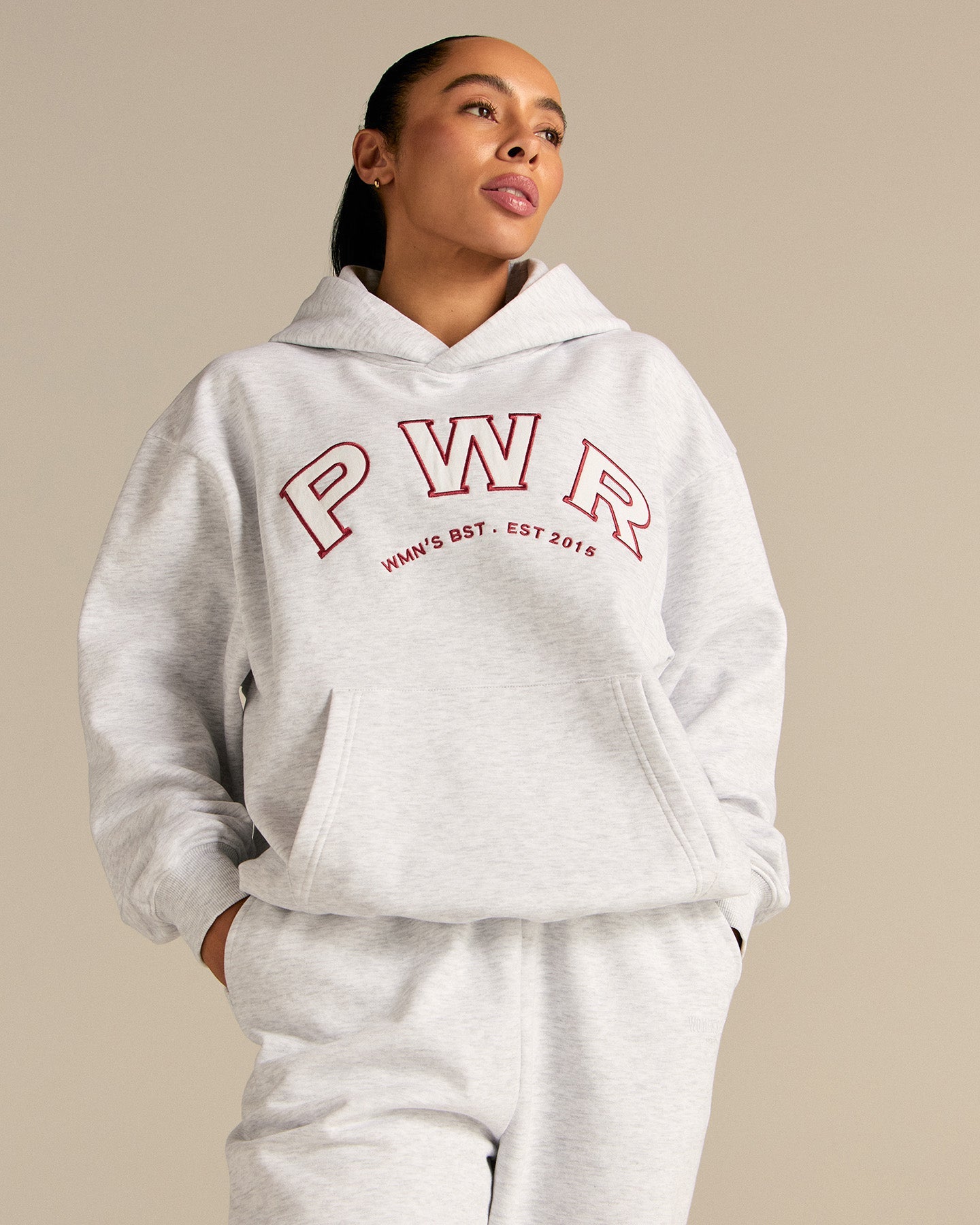 Comfort Oversized PWR Hoodie | Light Grey Marl