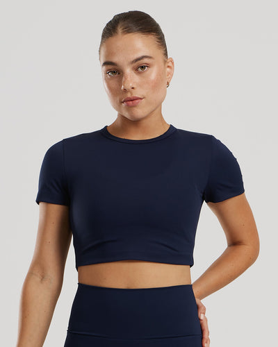 Essential Cropped Short Sleeve Tee | Sapphire Blue