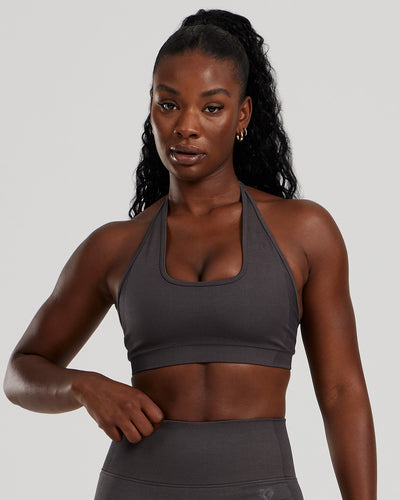 Motion Seamless Halter Bra | Graphite