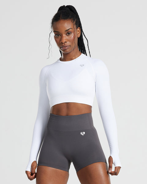 Power Seamless Long Sleeve Crop Top White - Main Image
