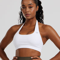 Power Seamless Halter Neck Bra | White