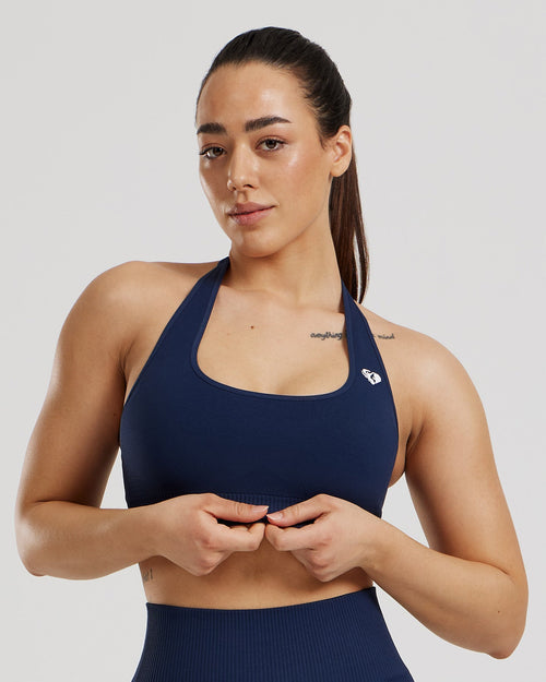 Power Halter Neck Bra | Sapphire Blue