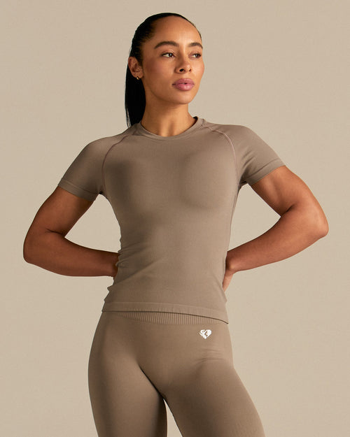 Power Seamless Short Sleeve Top | Taupe Grey