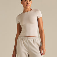 Smooth Contour Midi Short Sleeve T-Shirt | Stone