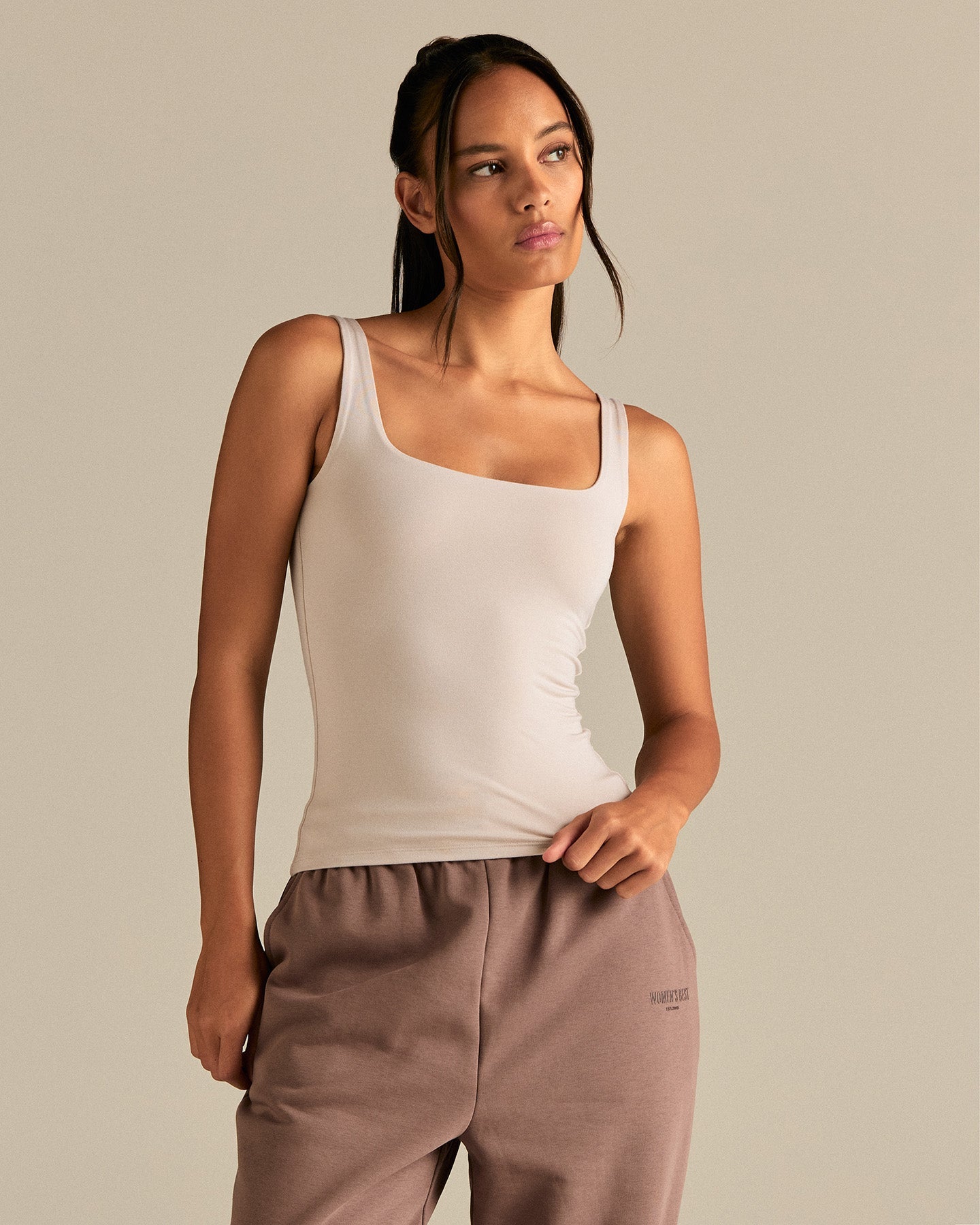 Smooth Contour Midi Square Neck Tank | Stone