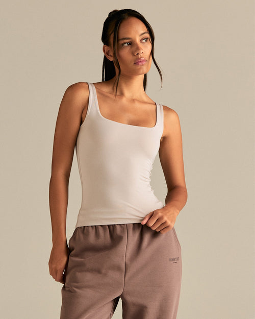 Smooth Contour Midi Square Neck Tank | Stone