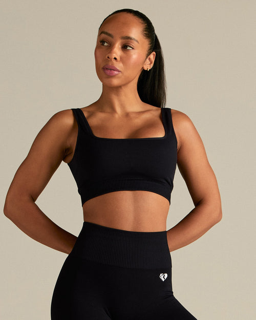 Power Seamless Open Back Mini Bra | Black
