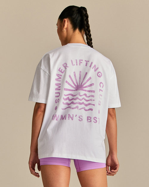 Comfort Summer Lifting Club Oversized T-Shirt | White/Vivid Orchid