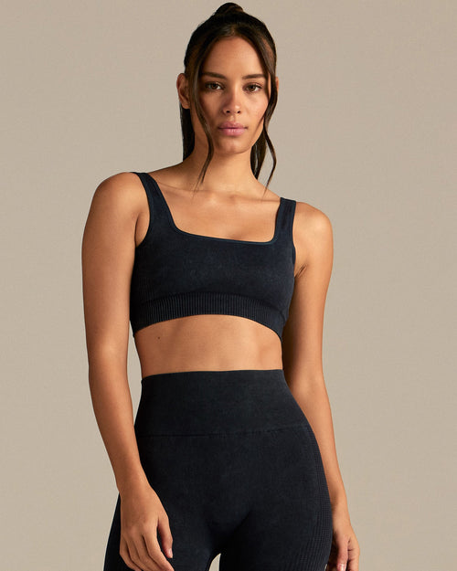 Power Seamless Open Back Mini Bra | Washed Black