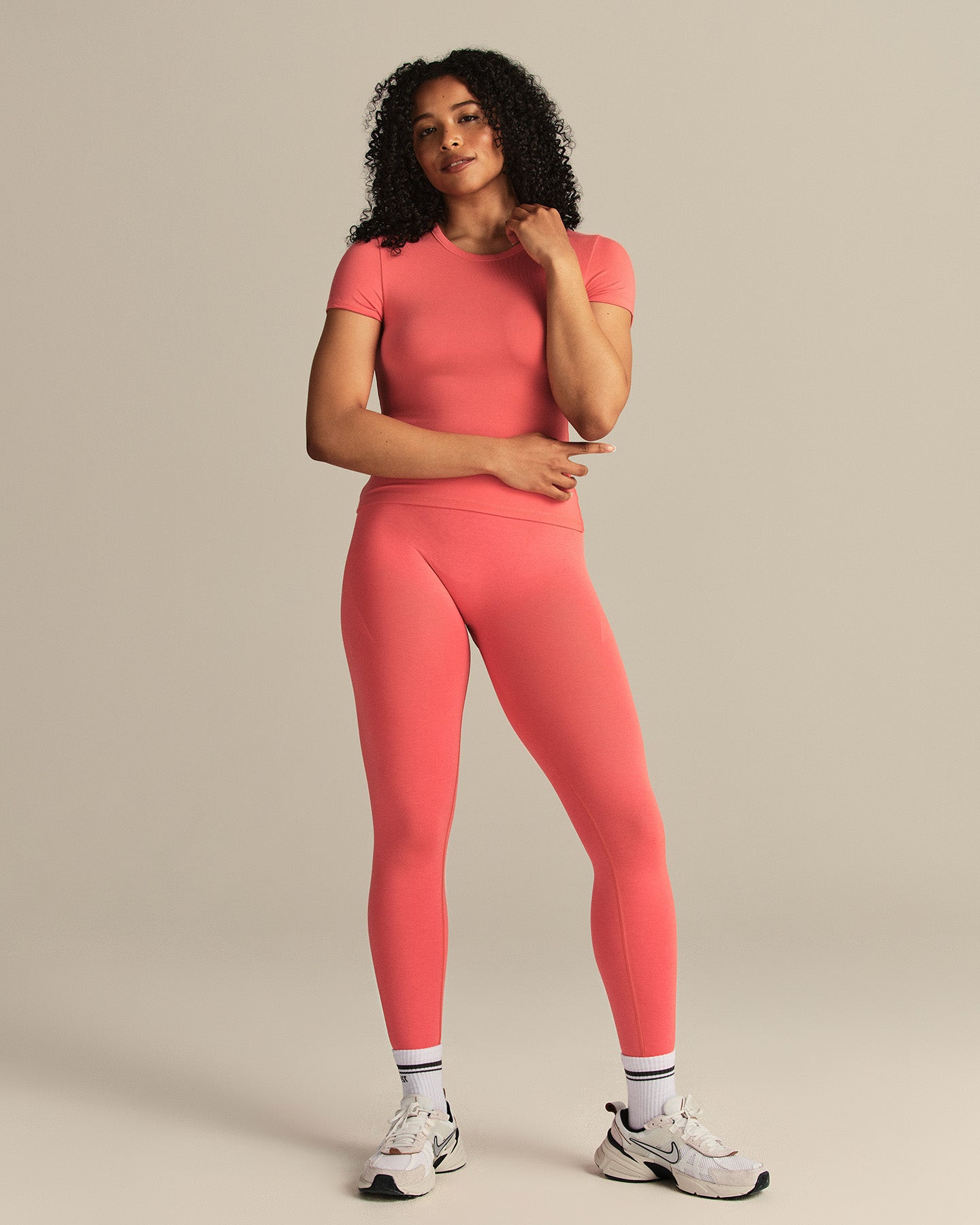 Smooth Contour Midi Short Sleeve T-Shirt | Sunlit Coral