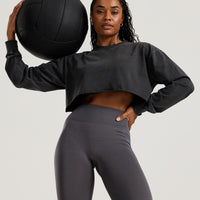 Comfort Vintage Look Oversized Cropped Long Sleeve T-Shirt | Black