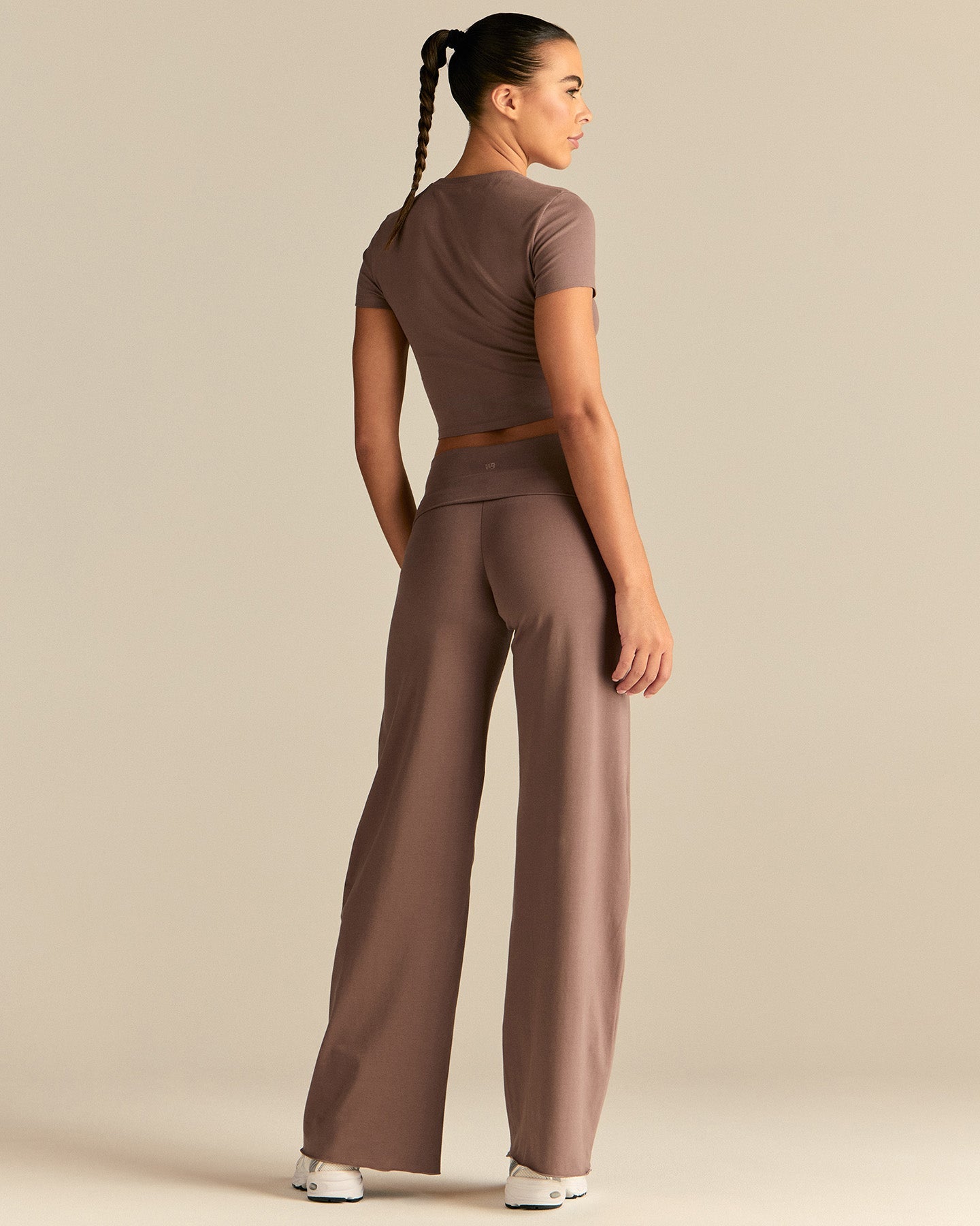 Cotton Contour Fold Over Straight Leg Pants | Mocha