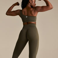 Power Seamless One Shoulder Bra | Dark Olive