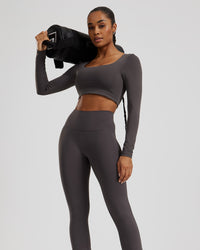 Essential Long Sleeve Built-In Bra Top | Graphite