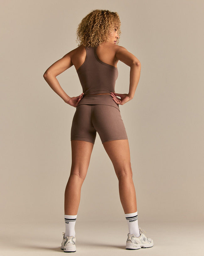 Cotton Contour Racer Tank | Mocha