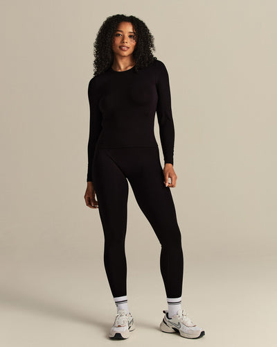 Smooth Contour Midi Crew Neck Long Sleeve T-Shirt | Black