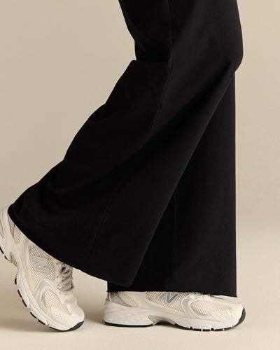 Cotton Contour Fold Over Straight Leg Pants | Black