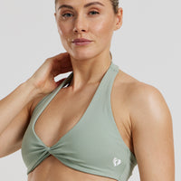 Essential Twist Front Halter Bra | Pistachio