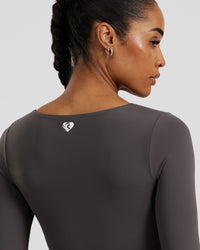 Essential Long Sleeve Built-In Bra Top | Graphite