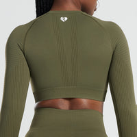 Power Seamless Long Sleeve Crop Top | Khaki