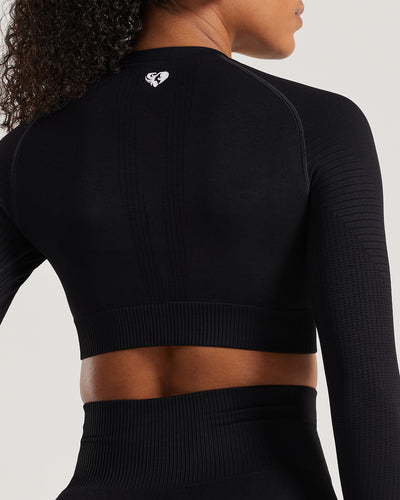 Power Seamless Long Sleeve Crop Top Black