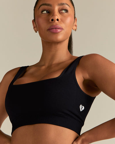 Power Seamless Open Back Mini Bra | Black