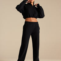 Comfort Lightweight Half Zip Draw Hem Sweat | Black