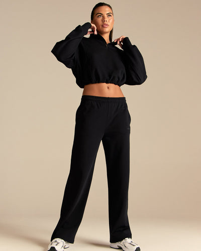 Comfort Lightweight Half Zip Draw Hem Sweat | Black