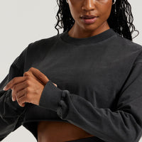 Comfort Vintage Look Oversized Cropped Long Sleeve T-Shirt | Black