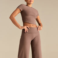 Cotton Contour Fold Over Straight Leg Pants | Mocha
