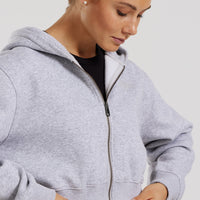 Comfort Cropped Full Zip Hoodie | Silver Grey Marl