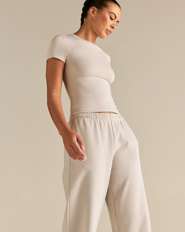 Smooth Contour Midi Short Sleeve T-Shirt | Stone