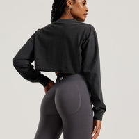 Comfort Vintage Look Oversized Cropped Long Sleeve T-Shirt | Black