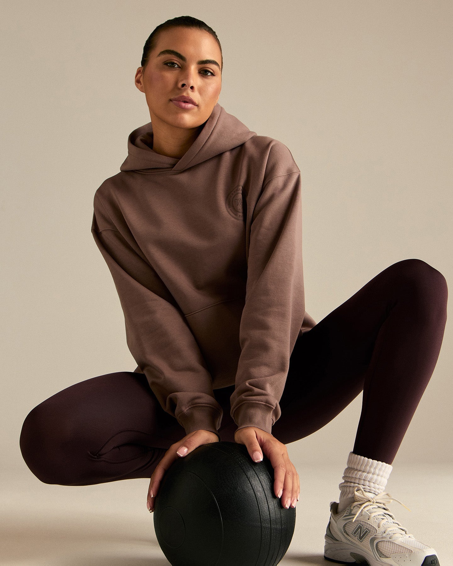 Comfort Oversized Health Club Graphic Hoodie | Mocha