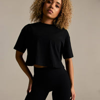 Comfort WB Logo Oversized Cropped T-Shirt | Black