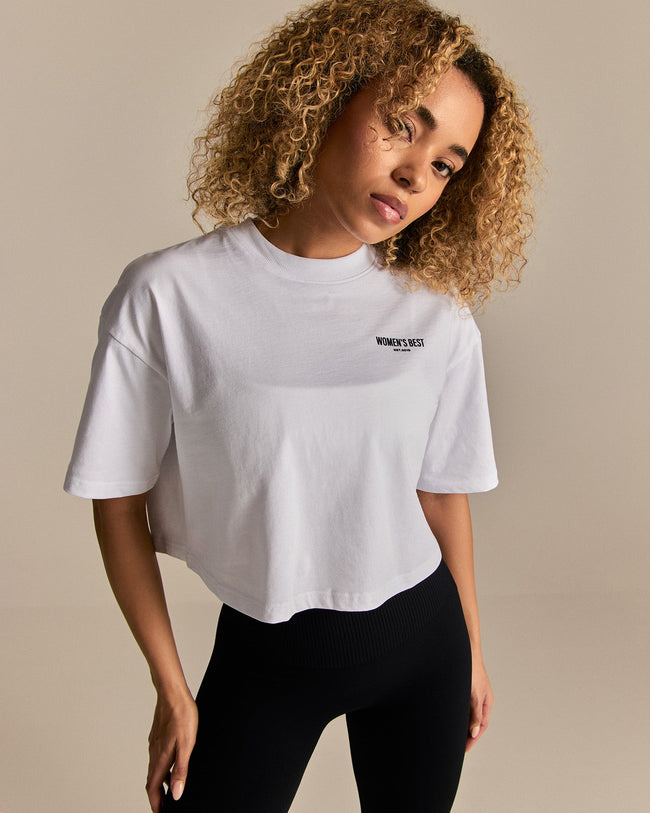 Comfort WB Logo Oversized Cropped T-Shirt | White