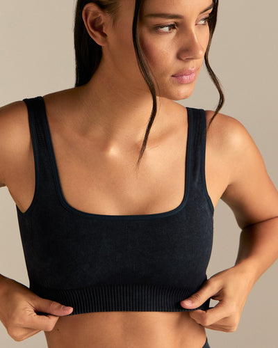 Power Seamless Open Back Mini Bra | Washed Black